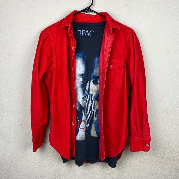 Corduroy Button Up Shirt Red Collar Jacket Pierre Cardin Womens Size 14 - Picture 4 of 9